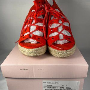 JustFab Cami Women’s Wedge Laced Espadrilles Sandals w/Ankle Strap Red Size 6